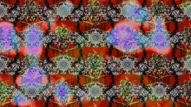 Nazik, narin çiçek arkaplanı. Gri, kahverengi ve kırmızı renkte çiçekler. Raster çiçek desenli ve çiçekli..