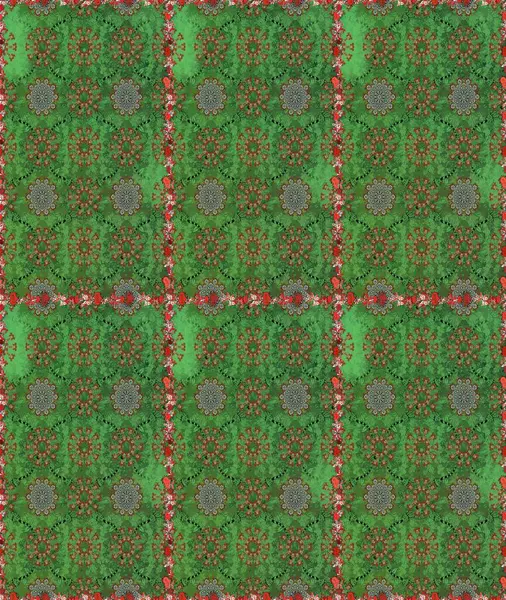 Sevimli çiçek raster deseni. Düz Çiçek Elementleri Tasarımı. Renkli Bahar Temalı Kusursuz Arkaplan. Yeşil ve kahverengi renkte çiçekler.