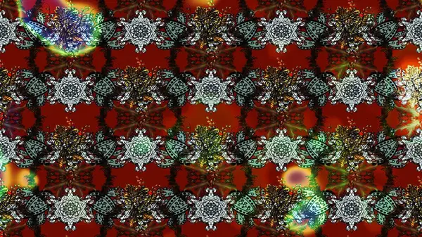 Çiçek desenli çizim. Kırmızı, kahverengi ve gri renklerde Asya tekstili. Raster illüstrasyonu.