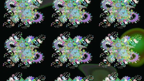 Yumuşak, bahar çiçekleri siyah renklerde. Raster illüstrasyonu. Raster deseni. Patlayan çiçekler soyut yerleştirilmiş.