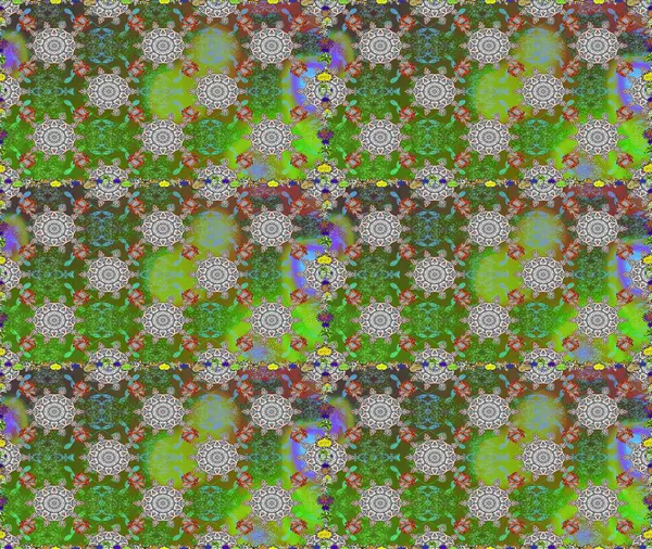 Yeşil ve gri renkli çiçekler. Düz Çiçek Elementleri Tasarımı. Raster illüstrasyonunda kusursuz çiçek deseni. Renkli Bahar Teması Kusursuz Arkaplan.