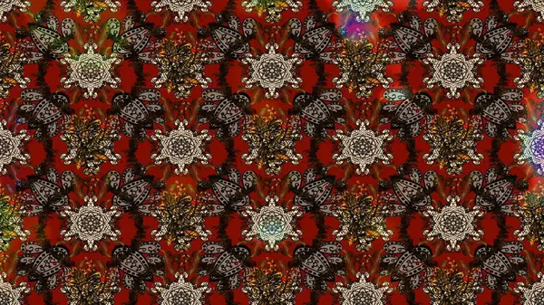 Çiçekli çiçek deseni, suluboya. Raster illüstrasyonu. Kahverengi, kırmızı ve bej renkli çiçekler. Renkli Bahar Teması eskiz kalıbı. Düz Çiçek Elementleri Tasarımı.