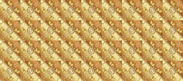 Raster illüstrasyonu. Altın elementlerle bej, kahverengi ve sarı renklerde klasik, pürüzsüz desen.