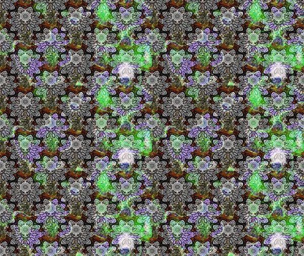 Raster illüstrasyonu. Çiçek duvar kağıdı. Gri renklerde. Çizim kalıbı. Renkli süs kenarı. Hint süsü..