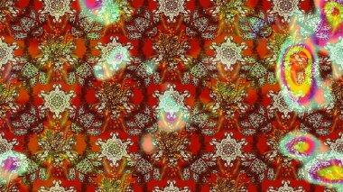 Çiçeksel elementlerle süslenmiş zarif raster dokusu. Küçük çiçekte hoş bir çiçek deseni var. Parlak çiçekli kahverengi, kırmızı ve nötr renkler üzerine soyut çizim deseni.