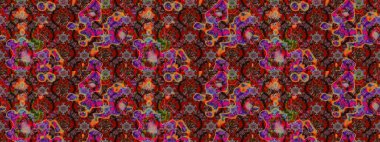 Tekstil, kumaş, ambalaj, hatıra defteri için hoş bir çiçek arkaplanı. Kahverengi, kırmızı ve siyah arka planda. Elle çizilmiş çiçek desenli Raster çizimi. Çocuksu tasarım.