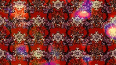 Tatil havası. Nazik romantik baskı. Bahar mevsimi. Raster güzel bir çiçek deseni çizmiş. Çiçekler kahverengi, kırmızı ve pembe renklerde.