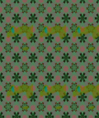 Çok yeşil ve gri zarif küçük çiçekler ve yeşil ve gri renkli komik böcekler, raster desen, illüstrasyon.