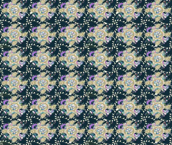 Mavi renkli çiçekler. Raster illüstrasyonunda çiçek deseni çizimi.