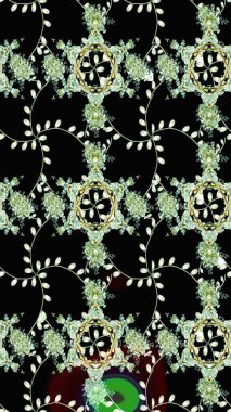 Siyah, nötr ve yeşil renkli güzel çiçekli eskiz deseni, suluboya çiçek deseni, duvar kağıdı, kart ya da kumaş için fayanslı. Raster..