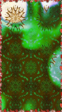 Tropik, dikişsiz çiçek deseni. Raster illüstrasyonu. Yeşil ve kahverengi renkte çiçekler.