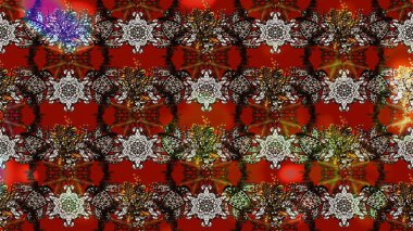 Renkli çizim kalıbı. Şirin tekstil tarzında kahverengi, kırmızı ve siyah renkte. Çiçek duvar kâğıdı. Raster illüstrasyonu. Çiçek arka planı.