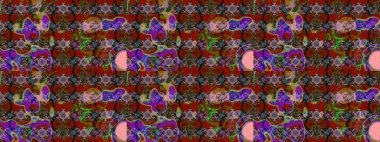 Renkli Bahar Teması eskiz kalıbı. Düz Çiçek Elementleri Tasarımı. Sevimli çiçek raster deseni. Çiçekler kırmızı, kahverengi ve yeşil renklerde.