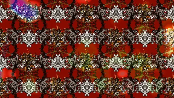 Renkli çizim kalıbı. Şirin tekstil tarzında kahverengi, kırmızı ve siyah renkte. Çiçek duvar kâğıdı. Raster illüstrasyonu. Çiçek arka planı.