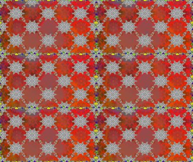 Kahverengi ve kırmızı renkte çiçekler. Düz Çiçek Elementleri Tasarımı. Raster illüstrasyonunda kusursuz çiçek deseni. Renkli Bahar Teması Kusursuz Arkaplan.