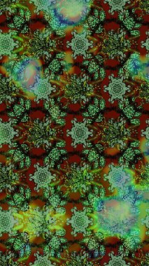 Raster illüstrasyonu. Anti-stres için soyut örnek sayfası. Yeşil, kahverengi ve gri renklerde.