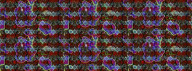 Raster illüstrasyonu. Kırmızı, kahverengi ve gri renklerde Asya tekstili. Suluboya çiçekli çiçek deseni.