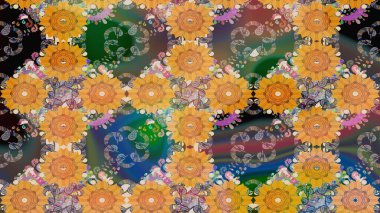 Suluboya çiçekli çiçek deseni. Turuncu renkli güzel bir tekstil. Raster illüstrasyonu.