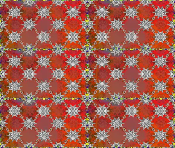 Kahverengi ve kırmızı renkte çiçekler. Düz Çiçek Elementleri Tasarımı. Raster illüstrasyonunda kusursuz çiçek deseni. Renkli Bahar Teması Kusursuz Arkaplan.