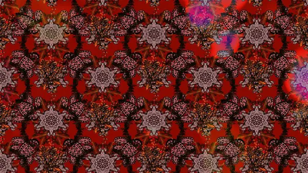 Kahverengi, kırmızı ve siyah renkli bitkilerden oluşan parlak çiçekli çizim deseni.