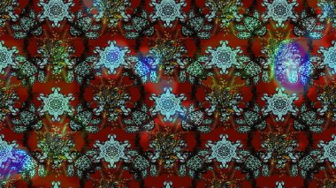 Çiçekler kahverengi, kırmızı ve gri renklerde. Kumaş desenli papatya çiçekleri ayrıntıları.