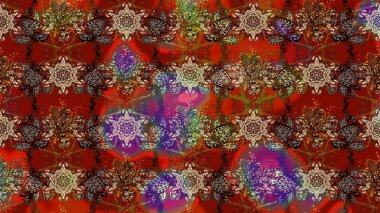 Çiçek desenli eskiz. Renkli Bahar Teması eskiz kalıbı. Kahverengi, kırmızı ve bej renkli çiçekler. Düz Çiçek Elementleri Tasarım Raster illüstrasyonu.