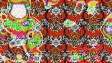 Raster illüstrasyonundaki çiçek desenli çizim. Gri, kahverengi ve kırmızı renkte çiçekler.