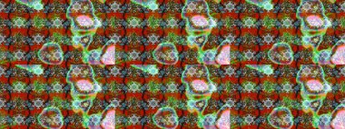 Kahverengi, yeşil ve nötr renklerde parlak çiçekli halı deseni.