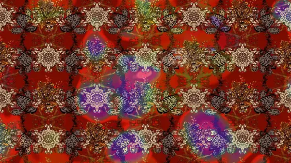 Çiçek desenli eskiz. Renkli Bahar Teması eskiz kalıbı. Kahverengi, kırmızı ve bej renkli çiçekler. Düz Çiçek Elementleri Tasarım Raster illüstrasyonu.