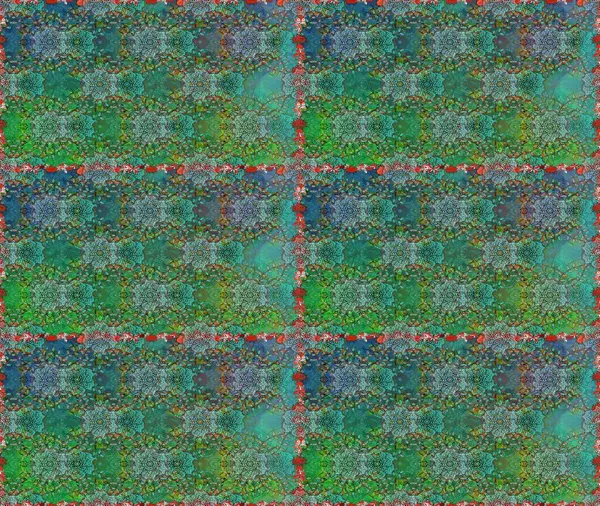 Raster illüstrasyonu. El çizimi çiçekli, soyut, pürüzsüz desen. Yeşil renkte çiçekler.