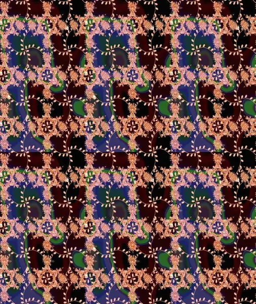 Kahverengi, siyah ve pembe renkte çiçekler. Raster illüstrasyonu. Çiçek süslemeli çizim deseni.