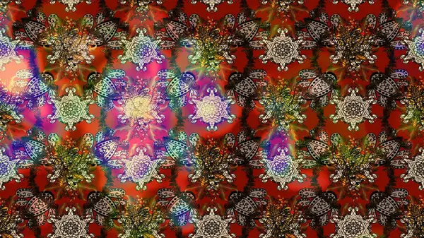 Klasik taslak çizimi. Raster çiçek izi. Çiçek kahverengi, kırmızı ve bej çizim deseni.