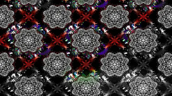 Raster illüstrasyonu. Raster deseni. Soyut çiçek çizim kalıbı arka planı. Siyah renklerde. Küçük çiçekte sevimli çiçek deseni var..