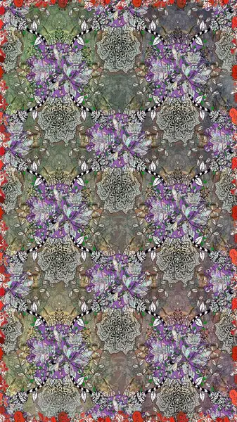 Gri ve nötr renkte çiçekler. Raster illüstrasyonunda kusursuz çiçek deseni.