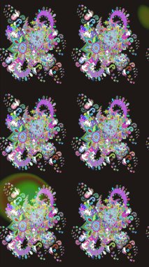 Çiçek desenli çizim. Gri renkli Asya tekstili. Raster illüstrasyonu.