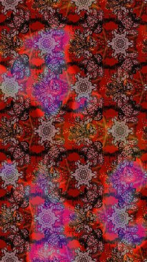 Raster çiçek desenleri çiziyor. Vadinin çiçekleri kahverengi, kırmızı ve siyah renklerde.