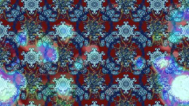 Nakış desenli çiçek deseni. Parmak izi, kumaş, duvar kâğıdı, tekstil için raster dokusu. Renkli grunge soyut arkaplanı coloblue, kırmızı ve nötr çiçeklerle zenginleştirir.