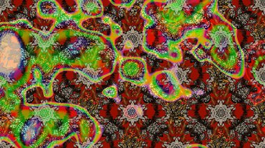 Çiçeksel fantezi tasarımı ve parlak bir arka plan çizimi. Renkli Bahar Teması eskiz kalıbı. Düz Çiçek Elementleri Tasarımı.