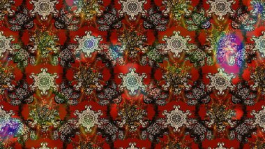 Eskiz arkaplan modeli. Kahverengi, kırmızı ve bej renkli yapraklı yabani çiçekler. Suluboya, elle çizilmiş. Raster illüstrasyonu.