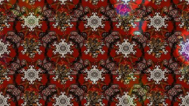 Kahverengi, kırmızı ve siyah renkli bitkilerden oluşan parlak çiçekli çizim deseni.