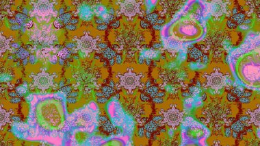 Raster çiçek desenli çiçek deseni, yapraklar, dekoratif elementler, sıçrama, lekeler, el çizimi kontur çizgileri ve Doodle çizim stili, grafik raster çizim çizimi.