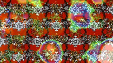 Kahverengi, gri ve kırmızı zarif küçük çiçekler ve kahverengi, gri ve kırmızı renkte komik böcekler, raster desen, illüstrasyon.