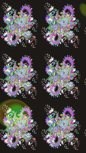 Çiçek desenli çizim. Gri renkli Asya tekstili. Raster illüstrasyonu.