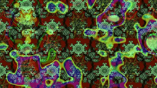 Kabile sanatı boho baskısı, klasik çiçek arkaplanı. Soyut etnik raster çizim kalıbı. Arkaplan dokusu, duvar kağıdı, çiçek teması yeşil, kahverengi ve kırmızı renkler.