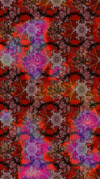 Raster çiçek desenleri çiziyor. Vadinin çiçekleri kahverengi, kırmızı ve siyah renklerde.