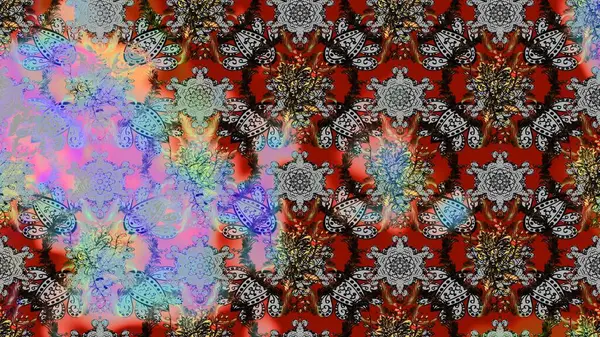 Güzel kumaş deseni. Çiçekler, dallar, bitkiler ve çiçekler. El çizimi. Raster illüstrasyonu.