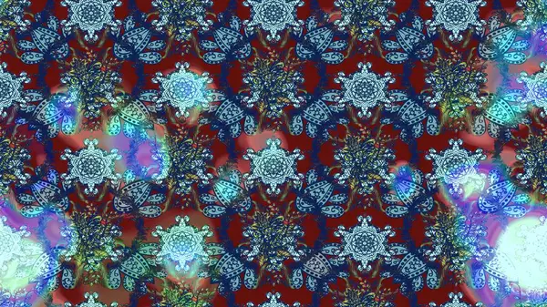 Nakış desenli çiçek deseni. Parmak izi, kumaş, duvar kâğıdı, tekstil için raster dokusu. Renkli grunge soyut arkaplanı coloblue, kırmızı ve nötr çiçeklerle zenginleştirir.