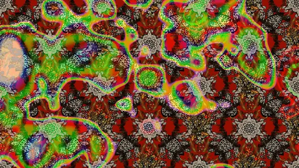 Çiçeksel fantezi tasarımı ve parlak bir arka plan çizimi. Renkli Bahar Teması eskiz kalıbı. Düz Çiçek Elementleri Tasarımı.