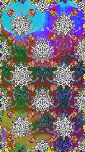 Parlak unsurları. Sorunsuz çiçek deseni kaydırma kağıt, davet, el ilanı, afiş veya Web sitesi Web sitesi arka plan duvar kağıdı için kullanılabilir. Elle çizilmiş Raster illüstrasyon.