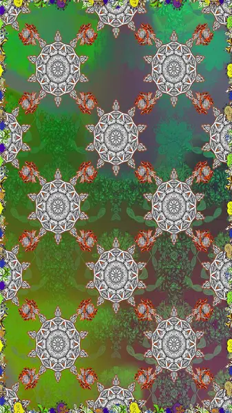 Modern stil dokusu. Çiçek desenli raster, yeşil ve gri çizgi grafik deseni soyut raster arkaplan.